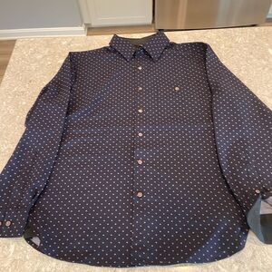Men's Navy Polka Dot Casual Button Down Shirt